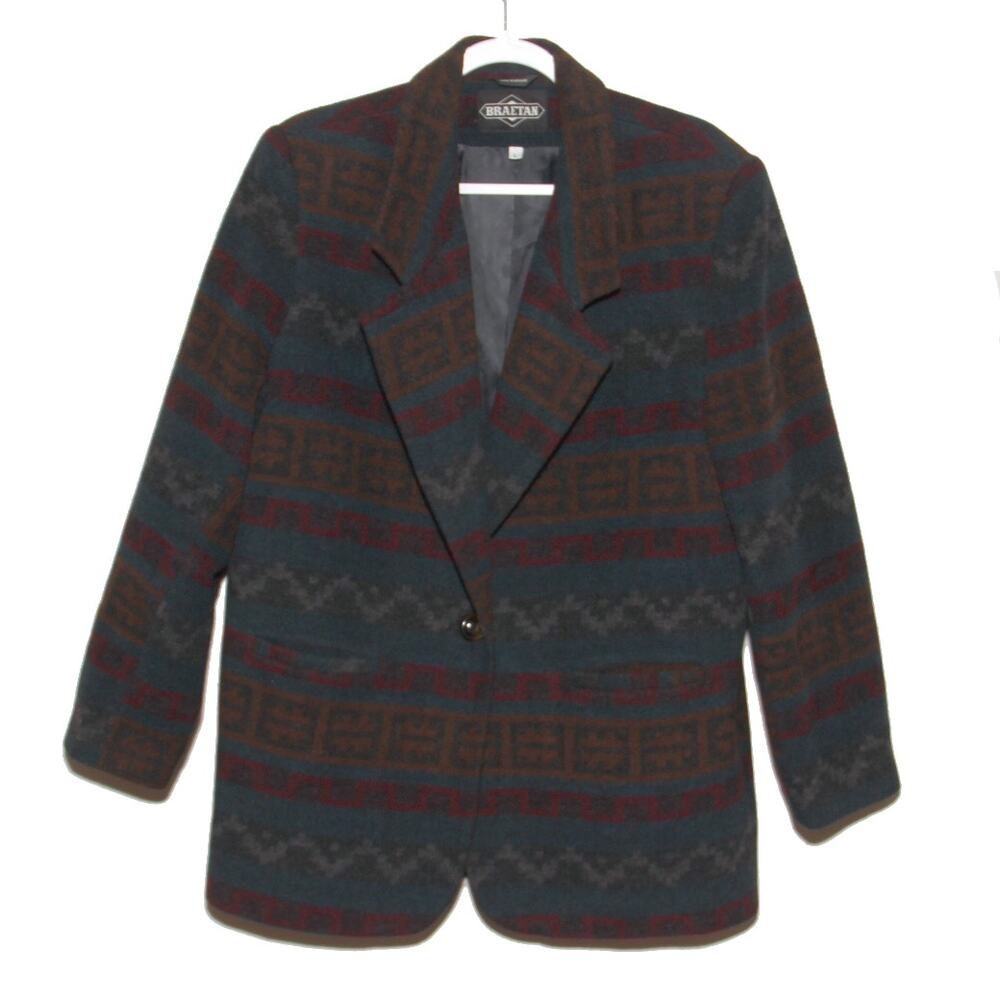 Vintage Braetan Wool Blend Blazer Coatigan Size L Southwestern Geometric